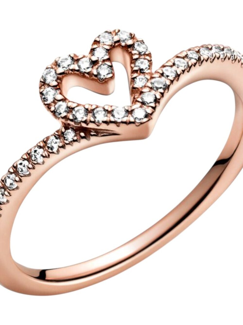 Pandora Sparkling Wishbone Heart Ring Rose Gold Plated Size 58 (8.5) - Picture 12 of 12